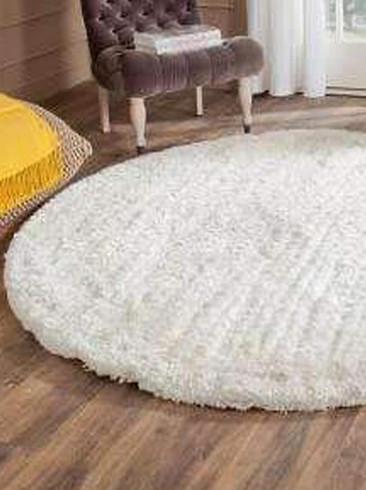 White Soft Round Shaggy Carpet