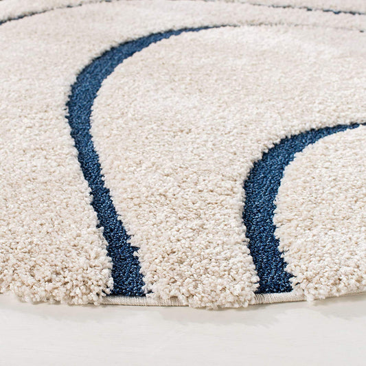 White Blue Luxe Round Shaggy Carpet