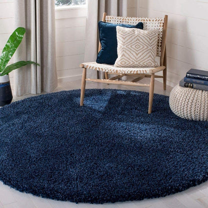 Navy Blue Expressions Round Shaggy Carpet