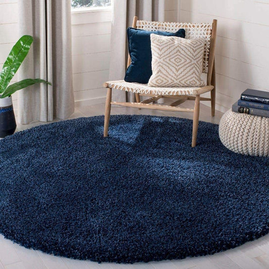 Navy Blue Expressions Round Shaggy Carpet