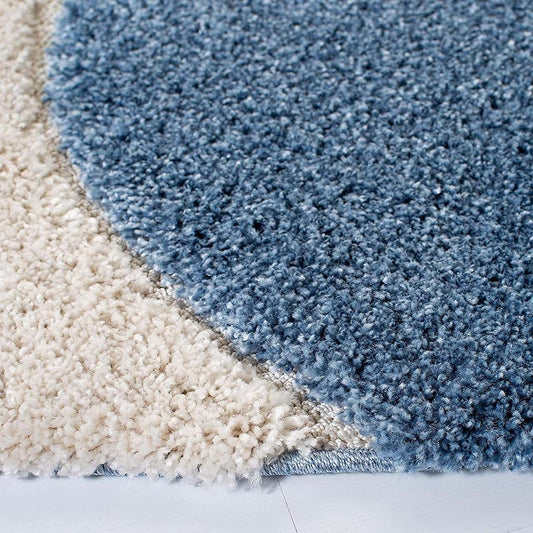 Blue White Mosaic Round Shaggy Carpet