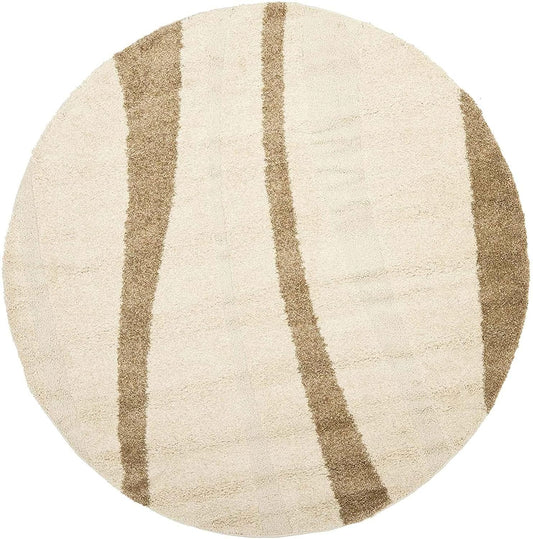 White Brown Essence Round Shaggy Carpet