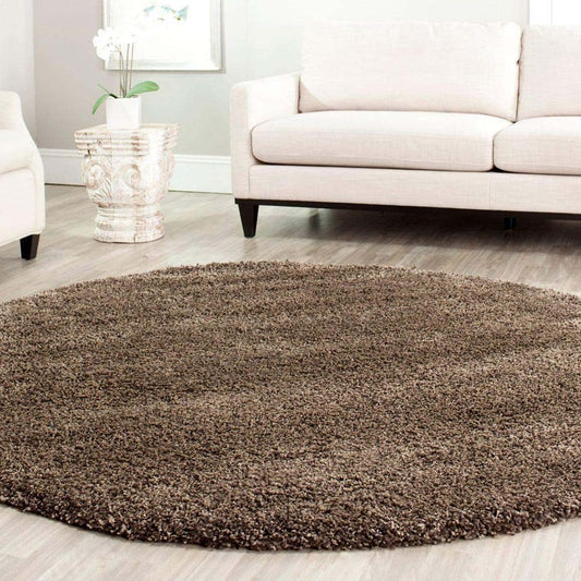 Dark Brown Round Shaggy Carpet
