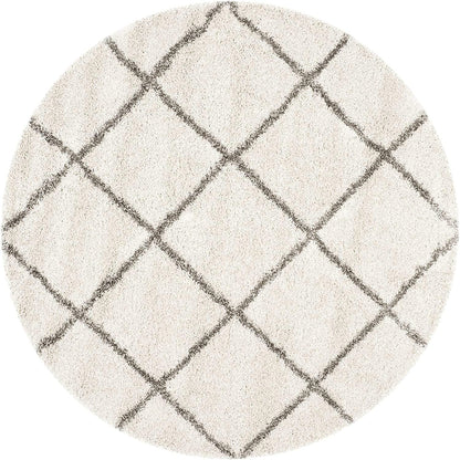 White Drape Round Shaggy Carpet