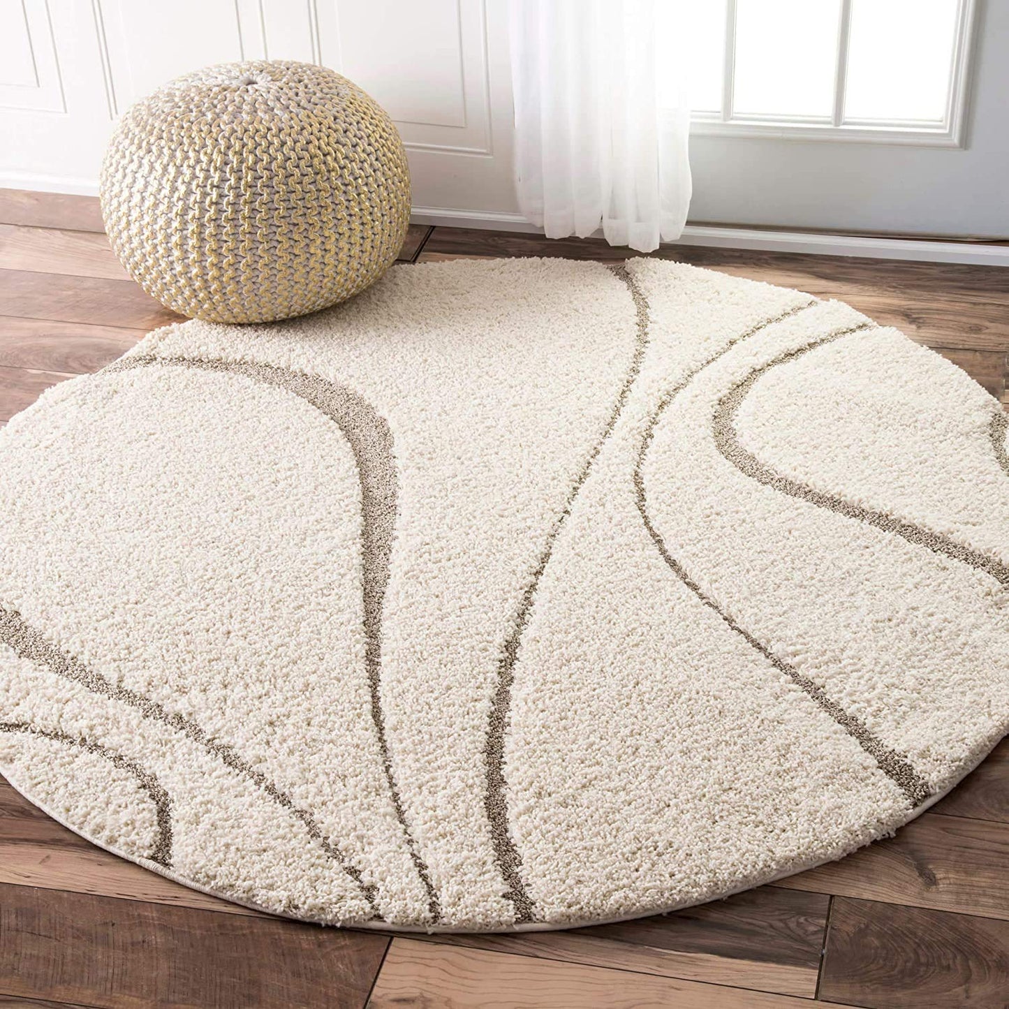 Off White Celestial Round Shaggy Carpet