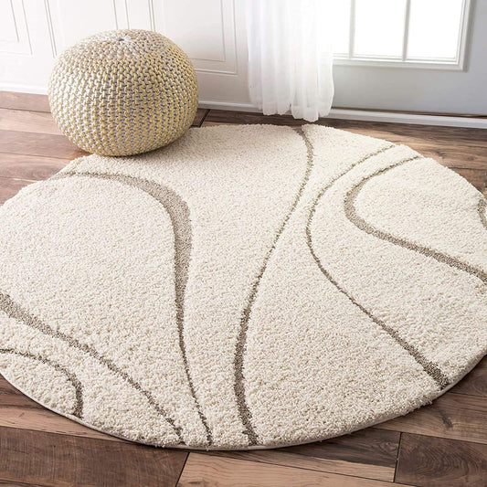 Off White Celestial Round Shaggy Carpet