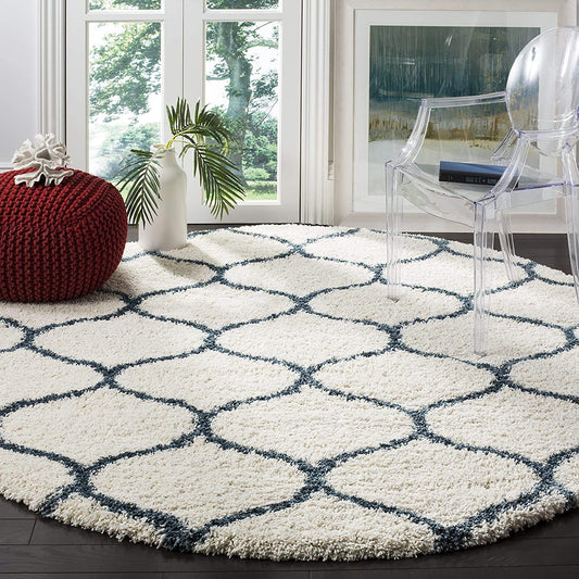 White Blue Cloud Round Shaggy Carpet