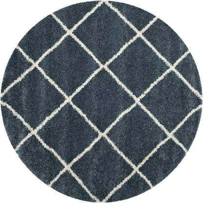 Blue White Harmony Round Shaggy Carpet & Rug