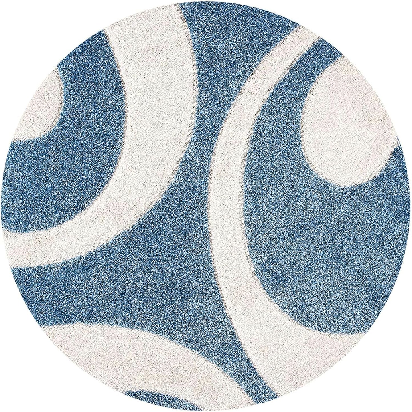 Blue White Mosaic Round Shaggy Carpet