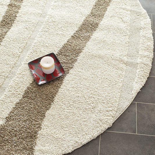 White Brown Essence Round Shaggy Carpet